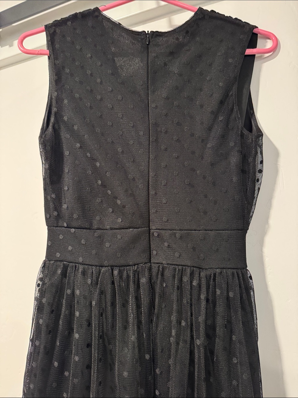 Elegant Black Maxi Dress with Sheer Dotted Overlay Sz 6 - Picture 5 of 7